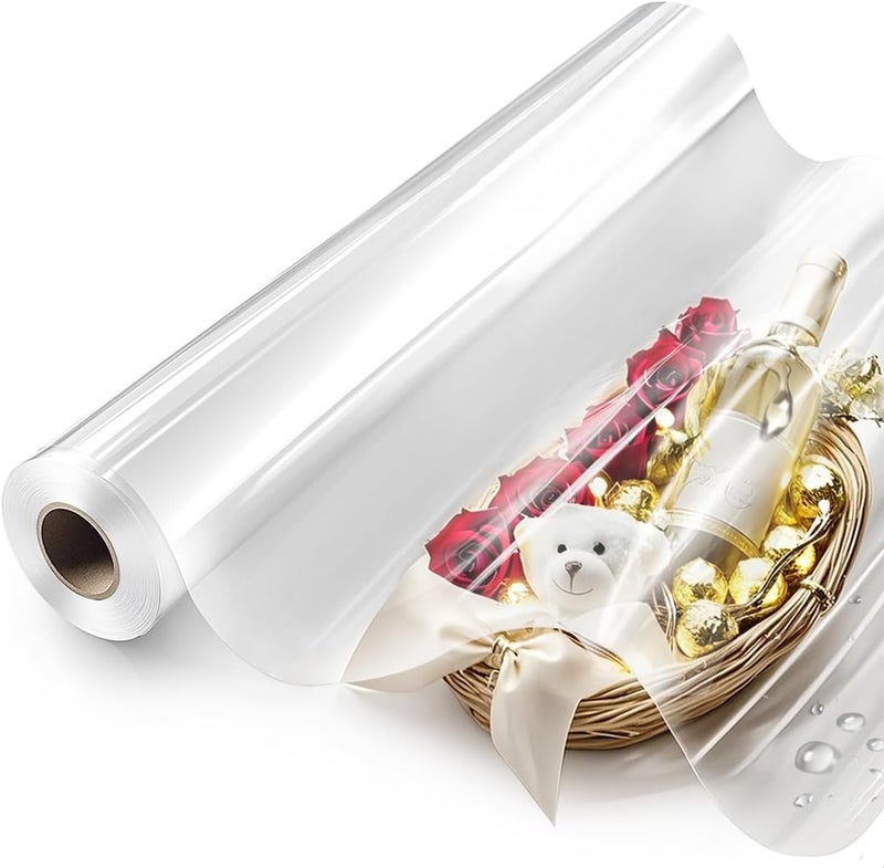 PH PERKHOMY PerkHomy Folio Clear Cellophane Wrap Roll 32" x 100' Folded 3 Mil Thick Cellophane For Gift Basket Treats Goodie Wrapping Craft Flower Bouquet Plastic - Image 1